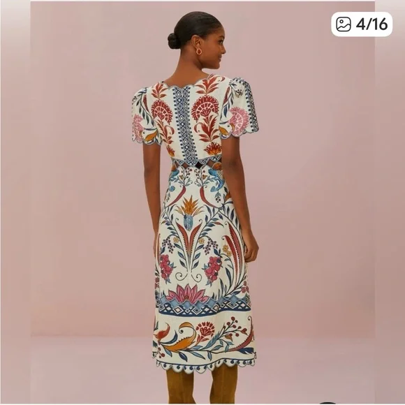 Farm Rio- Romantic Lightness Short Sleeve, embroidered Midi Dress size S - NWOT - Picture 2 of 9